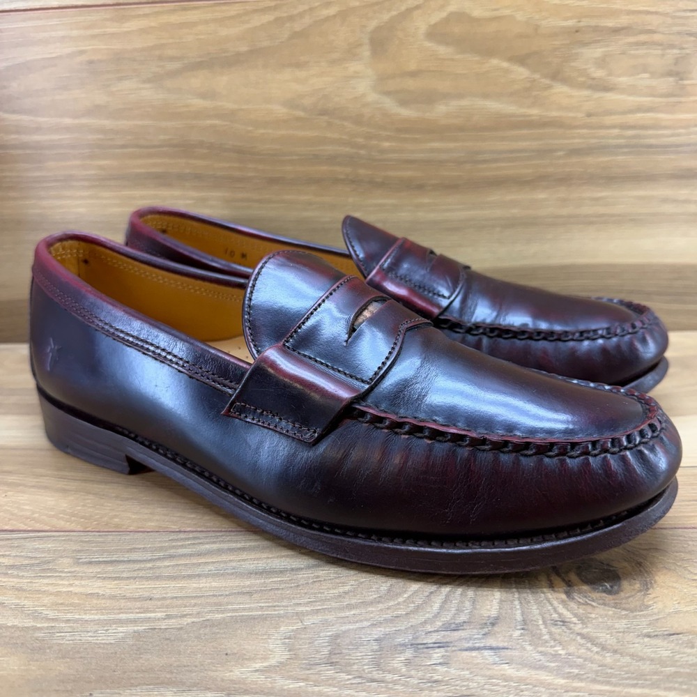 FRYE Vintage Penny Loafers Mens 10 M Burnt Cherry USA Handsewn Old Money Minimal